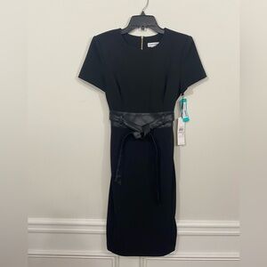 Elegant Calvin Klein Black and Brown Dress with Belt